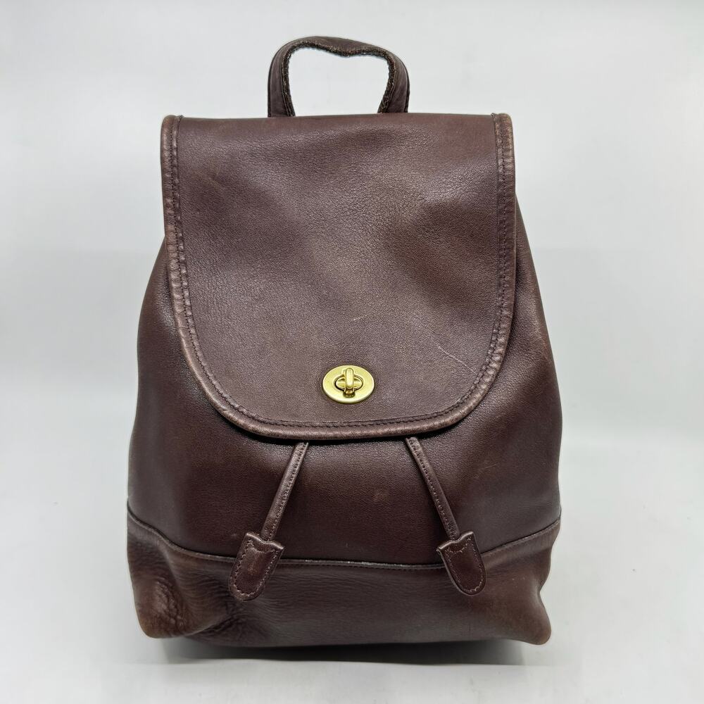 Coach Brown Leather Small Backpack Crossbody Bag with Gold Turnlock
